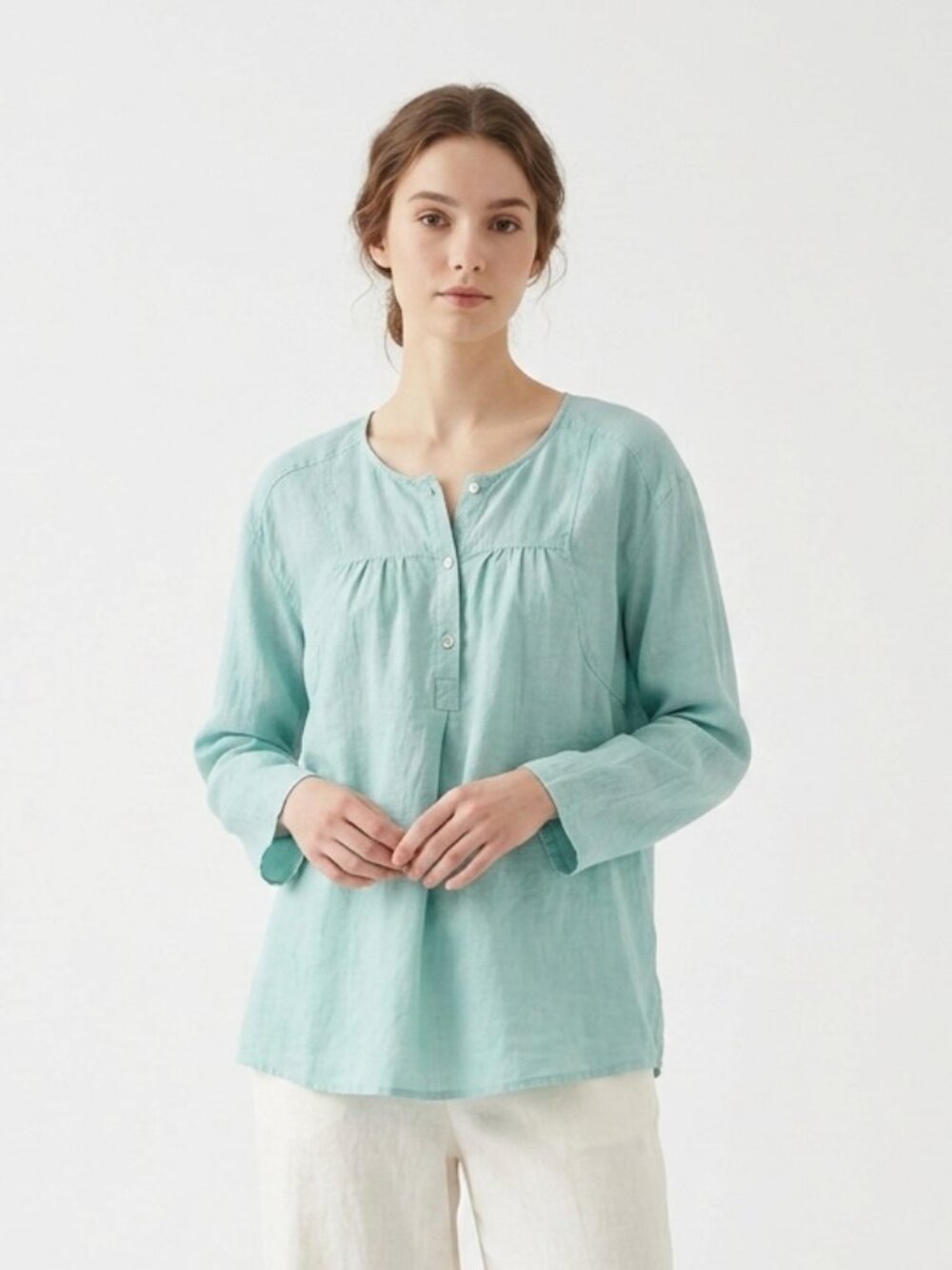 Nurture Blouse Blue Linen Peasant Boho Festival Summer M